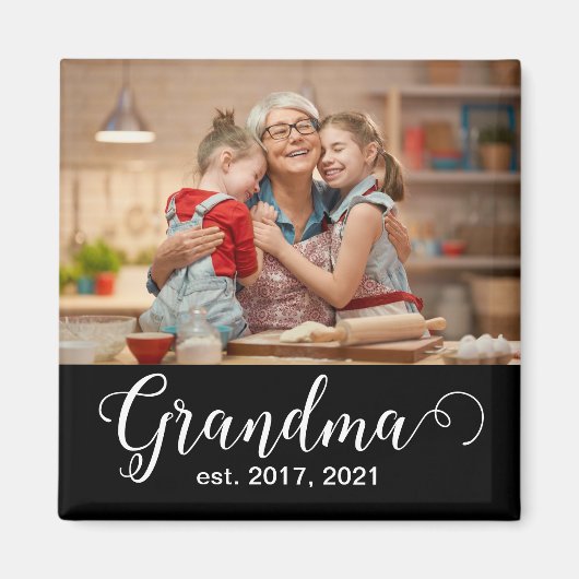 Grandma Established Script Gift Photo Magneet (Voorkant)