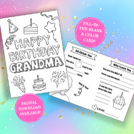 Grandma Fill In The Blank Birthday Coloring Card Kaart