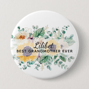 GRANDMA Gifts - Zonnebloem Gepersonaliseerd Ronde Button 7,6 Cm
