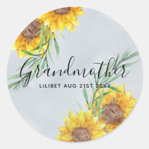 GRANDMA Gifts - Zonnebloem Gepersonaliseerd Ronde Sticker