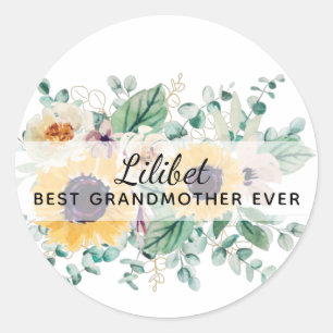 GRANDMA Gifts - Zonnebloem Gepersonaliseerd Ronde Sticker