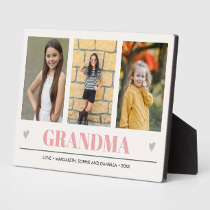 GRANDMA Grandchildren NAME 3 Foto roze grijs hart Fotoplaat