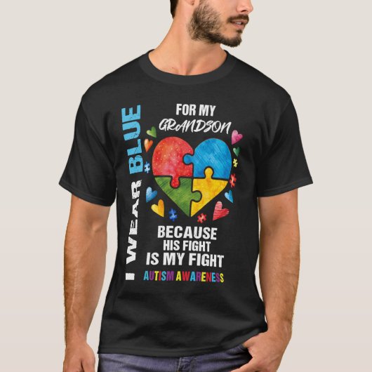 Grandma Grandpa I Wear Blue For My Grandson Autism T-shirt (Voorkant)