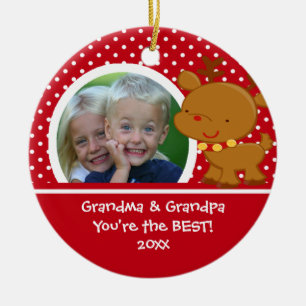 Grandma Grandpa Photo Reindeer Kerstversier Keramisch Ornament