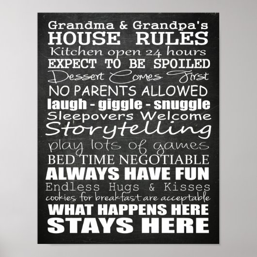 Grandma & Grandpa's House Rules Poster Chalkboard (Voorkant)