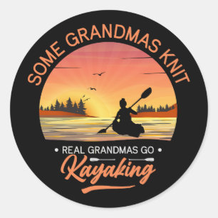 Grandma Kayaking Stone Ronde Sticker