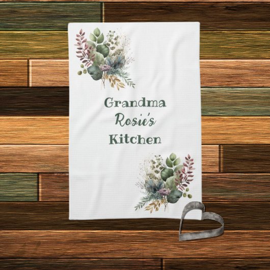 Grandma Kitchen | Gepersonaliseerde Waterverf Grie Theedoek