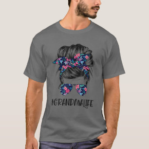 Grandma Life Messy Hair Bun Flower Women's T-shirt