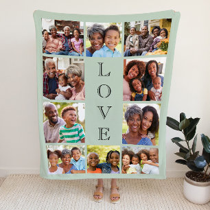 Grandma Love 10 Photo Collage Sage Green Sherpa Deken