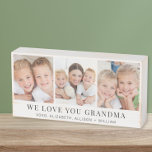 Grandma Love You 3 Photo Collage<br><div class="desc">Élégante boîte en bois de keepsaké pour célébrer la meilleure grand-mère jamais avec un collage photo de ses petits-enfants,  leurs noms dans la simple typographie moderne,  et "We Love You Grandma" dans la typographie serif classique. Personnalisez si elle est appelée grand-mère,  nana,  grammy,  etc.</div>