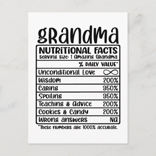 Grandma Nutritional Facts Briefkaart (Voorkant)