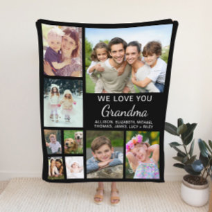 Grandma Photo Collage Black Fleece Deken