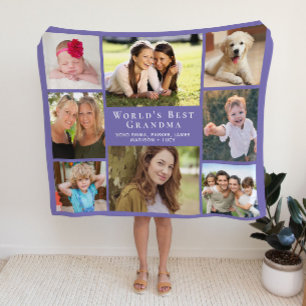 Grandma Photo Collage Paars Sherpa Deken