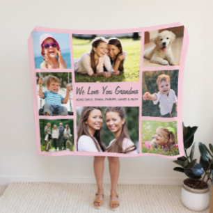 Grandma Photo Collage Pink Fleece Deken