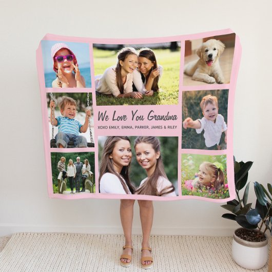 Grandma Photo Collage Pink Fleece Deken