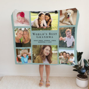 Grandma Photo Collage Sage Green Fleece Deken