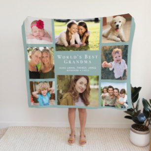 Grandma Photo Collage Sage Green Fleece Deken