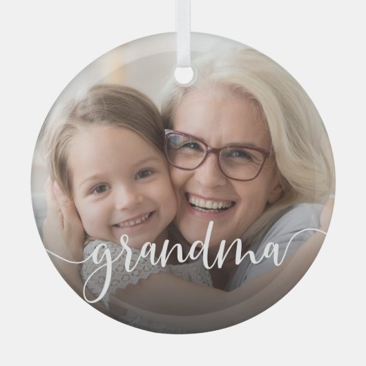 Grandma Script Overlay Glas Ornament (Voorkant)