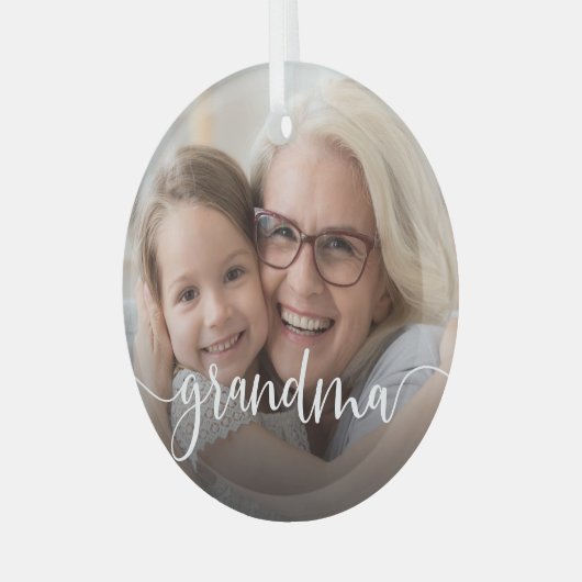 Grandma Script Overlay Glas Ornament (Voorkant links)
