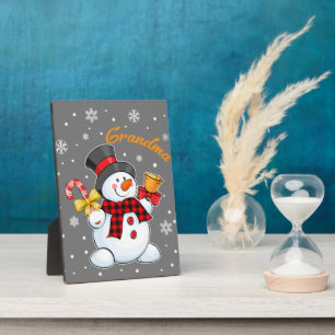 Grandma Snowman Candy Cane Kerstmis Rood Pset Fotoplaat