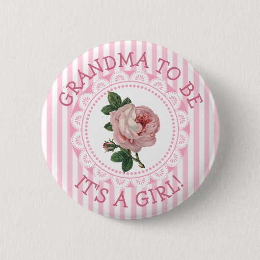 "Grandma To be"  Roos Baby shower Button (Voorkant)
