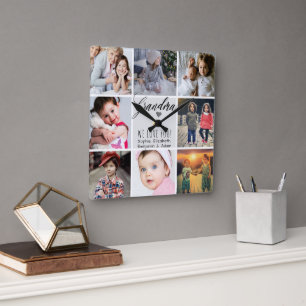 Grandma we houden van je foto Collage Vierkante Klok