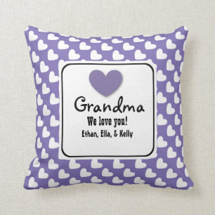 GRANDMA We houden van je Paarse en witte hart D06 Kussen