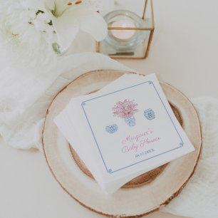 Grandmillenial Blue Pink Chinoiserie Baby shower Servet