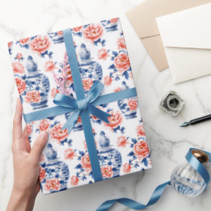 Grandmillenial Chinoiserie Ginger Jar Pink Peonies Cadeaupapier