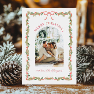Grandmillenial Roze Strik Garland Kerstmis Feestdagenkaart