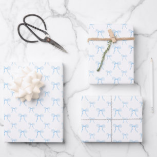 Grandmillennial Blauwe Strik Preppy Inpakpapier Vel