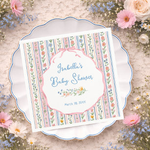 Grandmillennial Bloemachtige Baby Shower Papieren  Servet