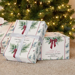Grandmillennial Botanische Strik Kerstvakantie Cadeaupapier