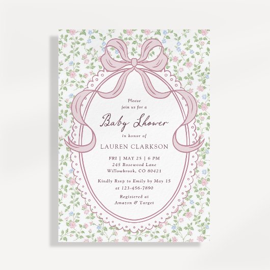 Grandmillennial Bow Baby Shower Invitation