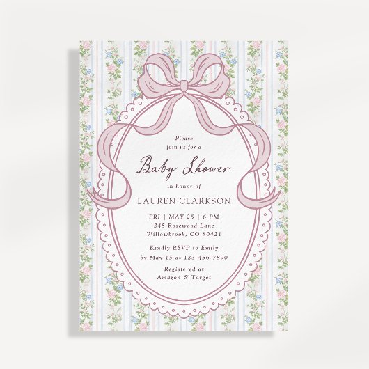 Grandmillennial Bow Vintage Flowers Aankondiging