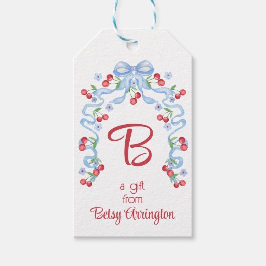 Grandmillennial Cherry Bows Waterverf Cadeaulabel (Voorkant)