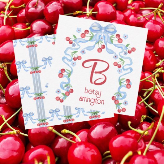 Grandmillennial Cherry Bows Waterverf Enclosure Notitiekaartje