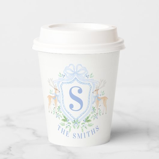 Grandmillennial Christmas Deer Crest Monogram Papieren Bekers (Voorkant)