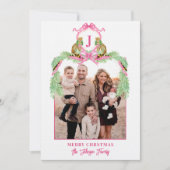 Grandmillennial Christmas Leopard Monogram Photo Kaart (Voorkant)