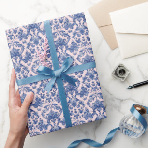 Grandmillennial Christmas Pink en Blue Damask Cadeaupapier