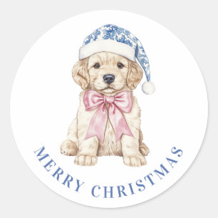 Grandmillennial Christmas Puppy Ronde Sticker