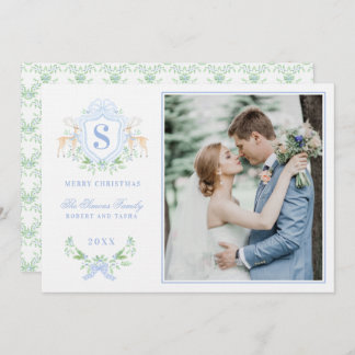 Grandmillennial Christmas Reindeer Crest Monogram Kaart