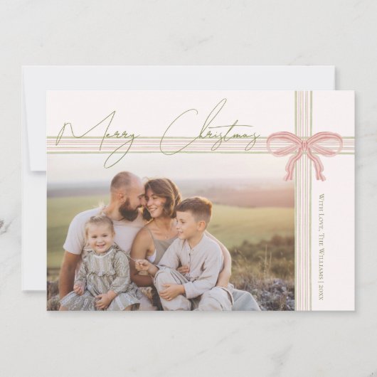 Grandmillennial Coquette Merry Christmas Photo Feestdagenkaart (Voorkant)