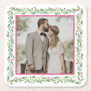 Grandmillennial Evergreen Swag Foto Vierkante Kartonnen Onderzetter