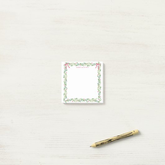Grandmillennial Evergreen Swag met Monogram Post-it® Notes (Op bureau)