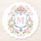 Grandmillennial Floral Crest Monogram | Bruids Kartonnen Onderzetters (Voorkant)