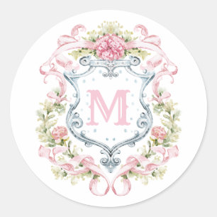 Grandmillennial Floral Crest Monogram Bruids Ronde Sticker