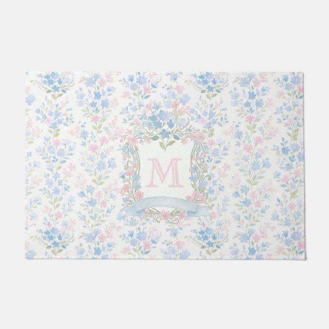 Grandmillennial Floral Monogram Personalized Deurmat (Voorkant)