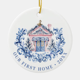 Grandmillennial Holiday Eerste startpunt Keramisch Ornament