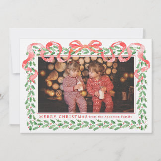Grandmillennial Holly Christmas Ribbon Kaart